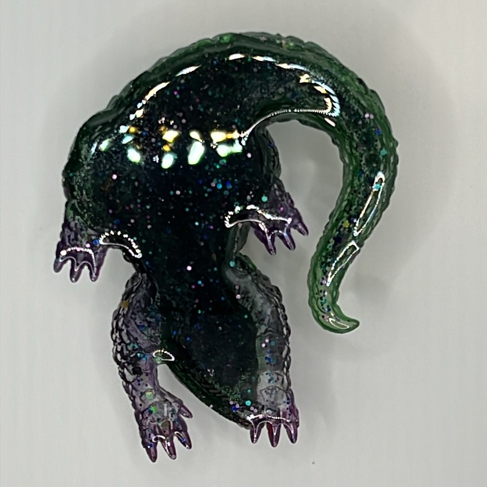 Dragon figurine / sculpture in green and purple - Picture 4 of 11